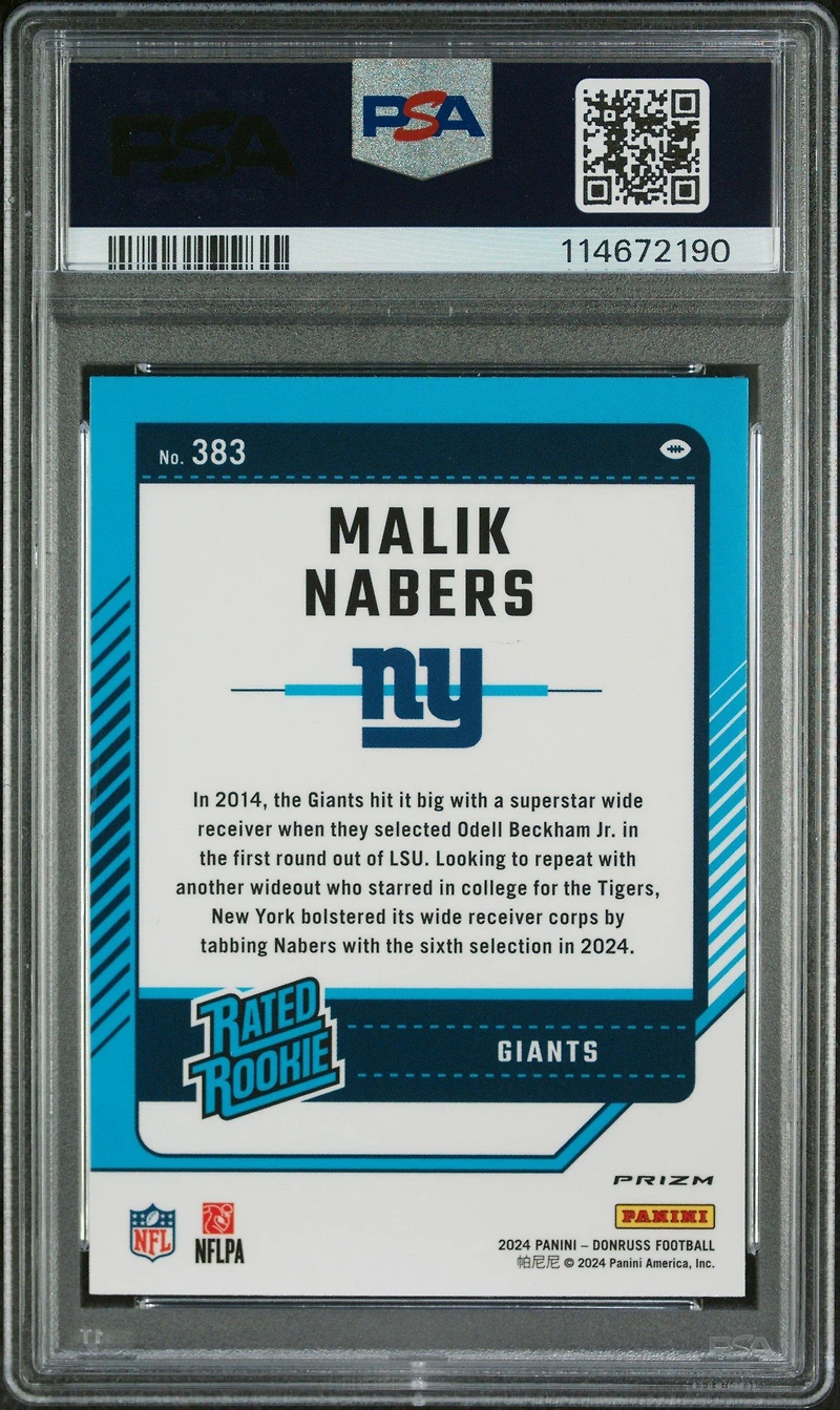 2024 Panini Donruss 383 Malik Nabers Optic Preview-pink PSA 10