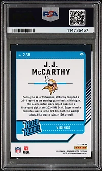 2024 Panini Donruss Optic 235 Jj Mccarthy Blue Hyper PSA