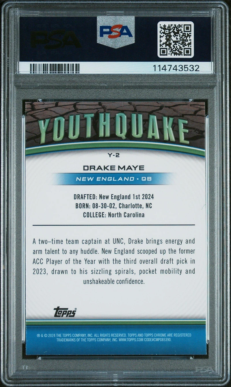 2024 Topps Chrome Youthquake Y2 Drake Maye X-fractor PSA 10