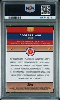 2024 Topps Chrome Mcdonald's All American 78 Cooper Flagg Raywave PSA 10