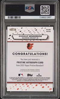 2023 Topps Pristine Pristine Autograph Paghe Gunnar Henderson Blue PSA 9