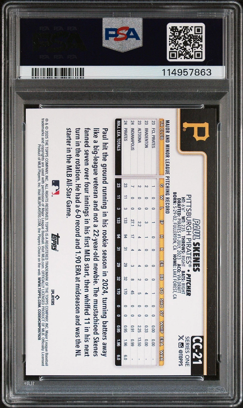 2025 Topps Companion Cards Cc21 Paul Skenes PSA 9