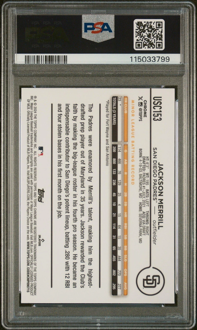 2024 Topps Chrome Update Usc153 Jackson Merrill X-fractor PSA 10