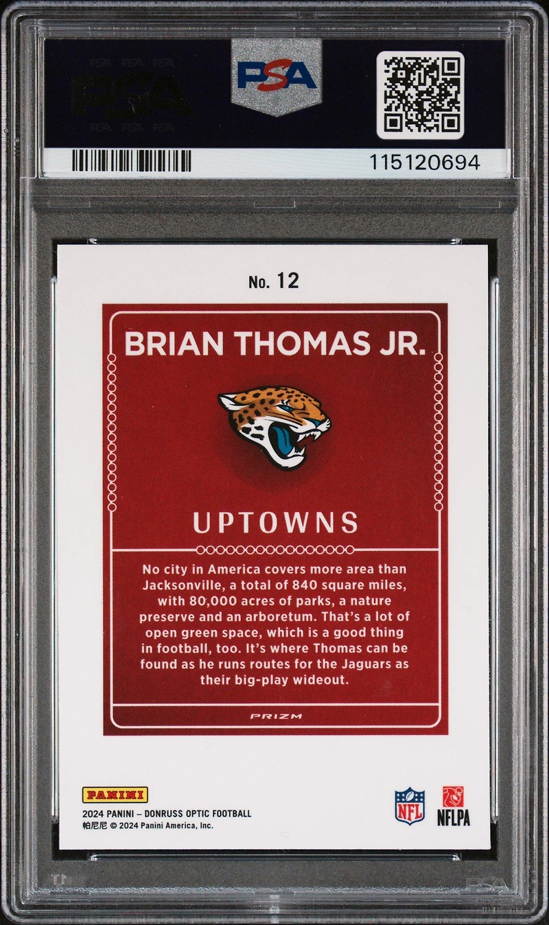2024 Panini Donruss Optic Uptowns 12 Brian Thomas Jr. PSA