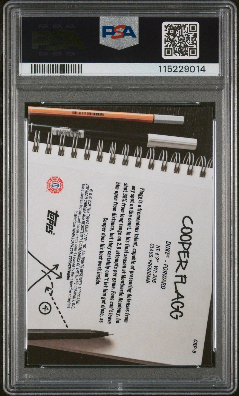 2024 Bowman Chrome University College Rule Playbook Crp5 Cooper Flagg PSA 10