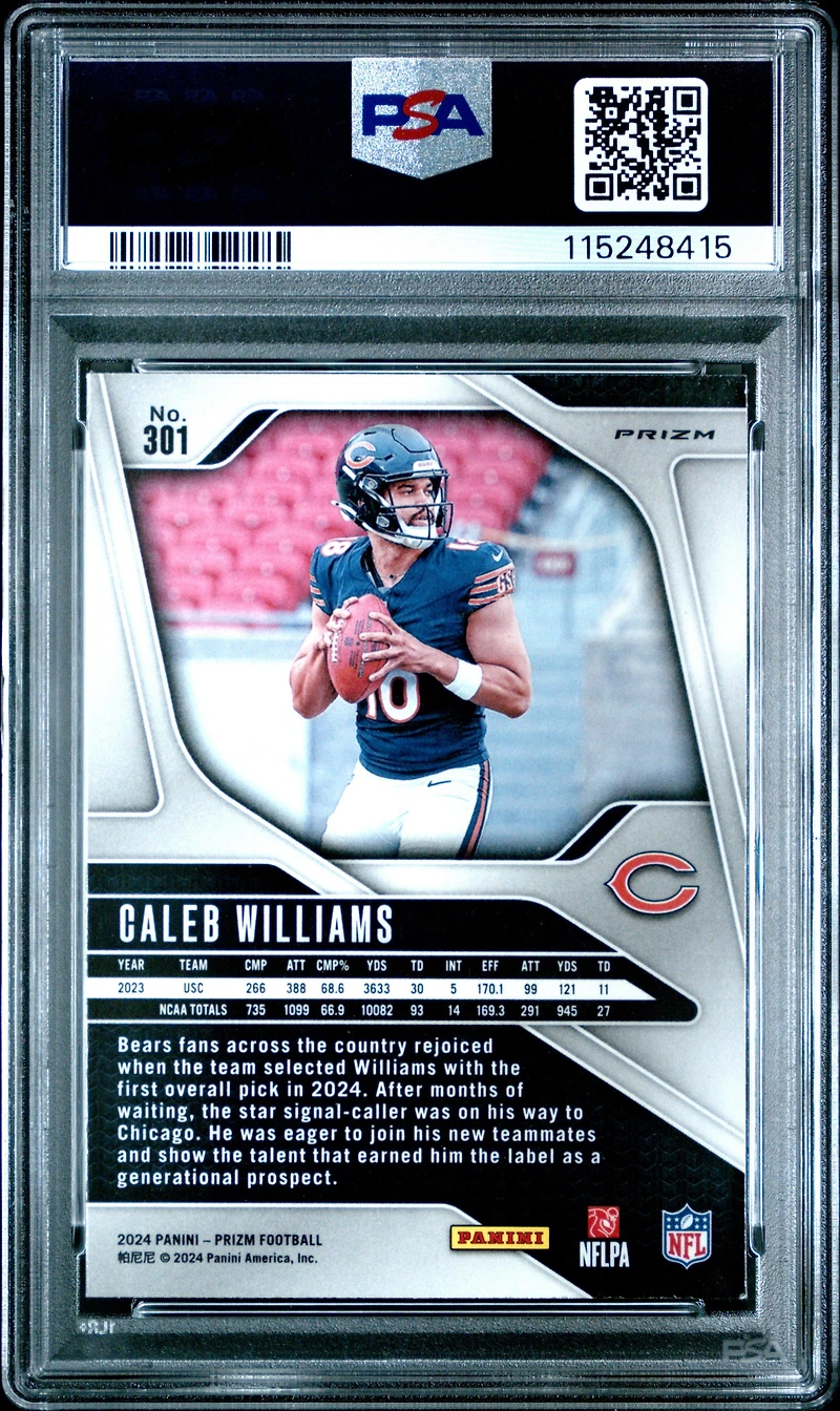 2024 Panini Prizm 301 Caleb Williams Green Prizm PSA 9