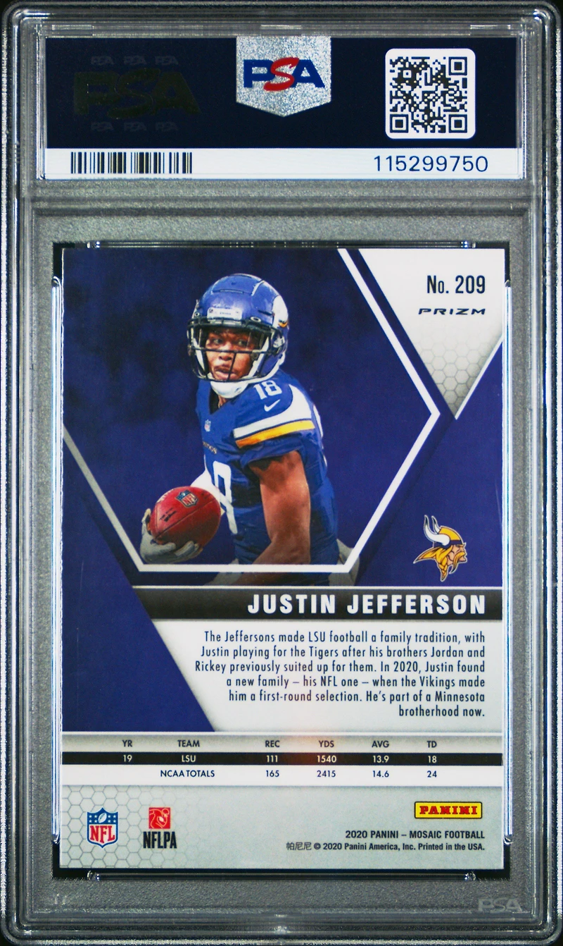 2020 Panini Mosaic 209 Justin Jefferson Camo Pink PSA