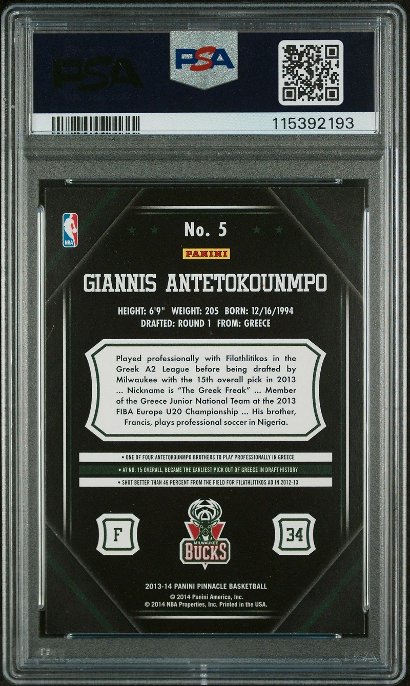2013 Panini Pinnacle 5 Giannis Antetokounmpo PSA
