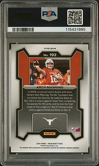 2024 Panini Prizm Draft Picks 192 Arch Manning Purple Wave PSA 9