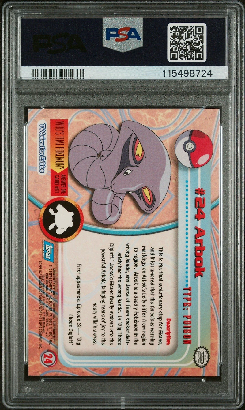 1999 Topps Pokemon Tv 24 Arbok Foil PSA 9