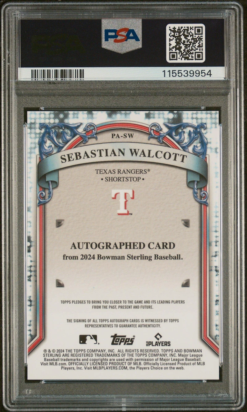2024 Bowman Sterling Prospect Autographs Pasw Sebastian Walcott PSA 10