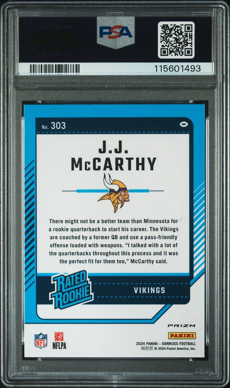 2024 Panini Donruss 303 Jj Mccarthy Optic Preview-red Pandora PSA 9