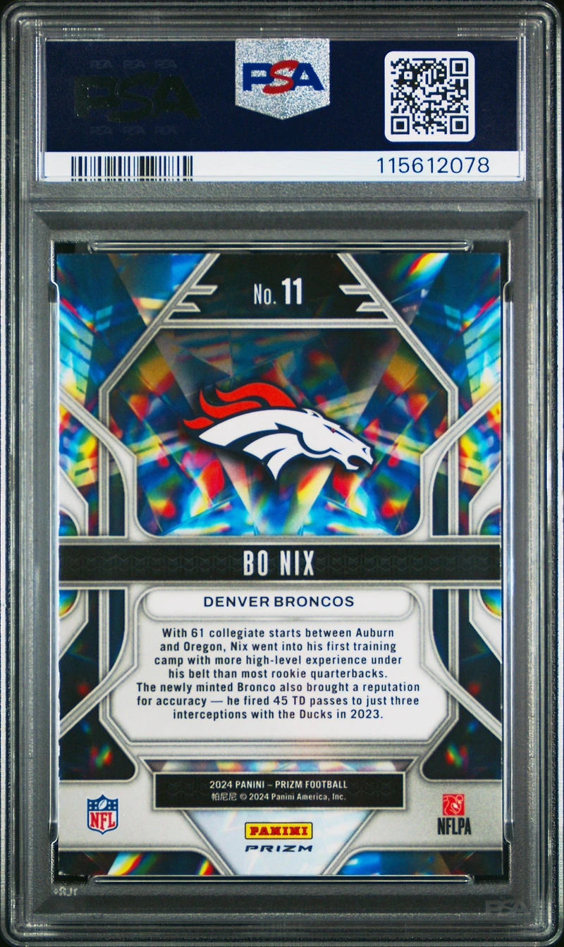 2024 Panini Prizm Prizmatic 11 Bo Nix Green Ice PSA 9