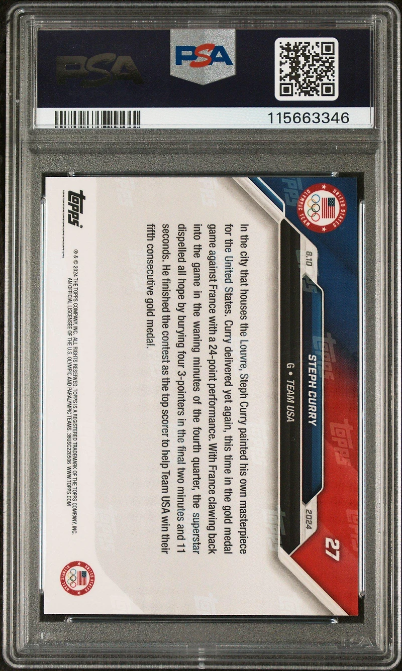 2024 Topps Now Olympic Games 27 Steph Curry PSA 10
