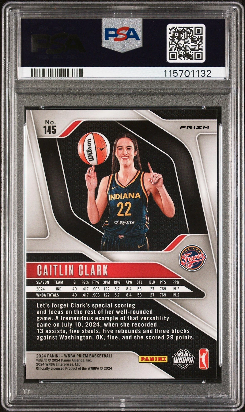 2024 Panini Prizm Wnba 145 Caitlin Clark Orange Ice PSA 8