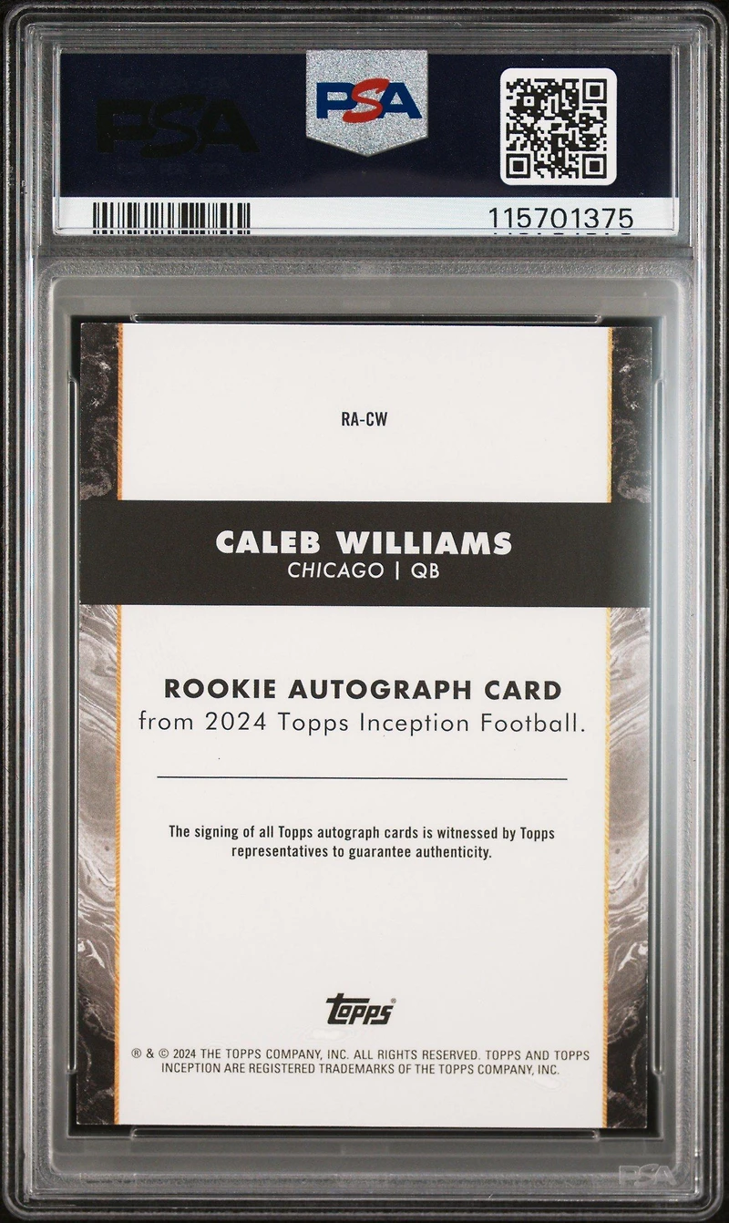 2024 Topps Inception Rookie Autographs Racw Caleb Williams PSA 9