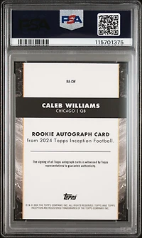 2024 Topps Inception Rookie Autographs Racw Caleb Williams PSA 9