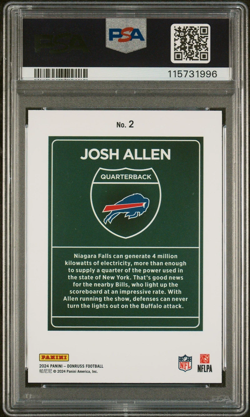 2024 Panini Donruss Downtown! 2 Josh Allen PSA 9