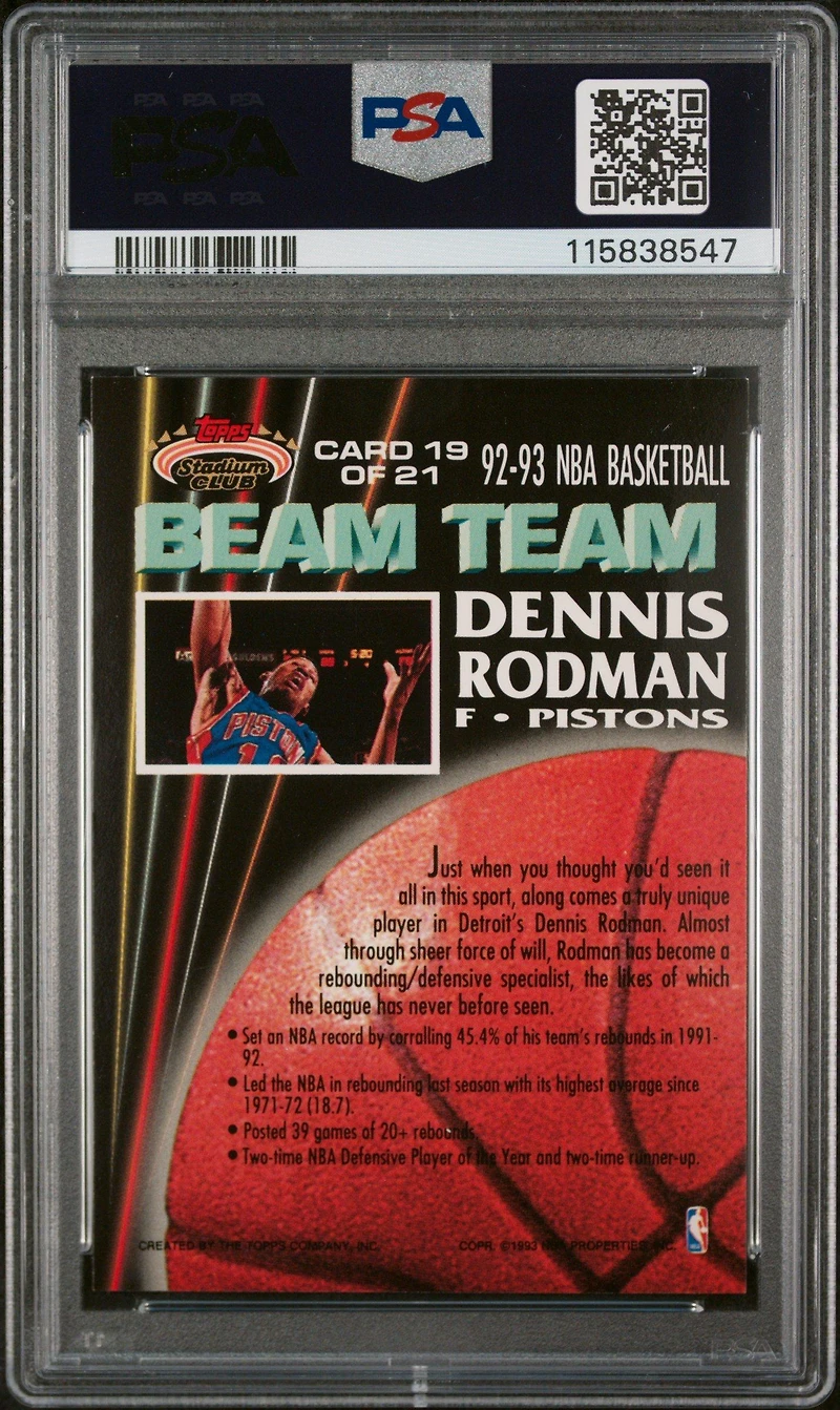 1992 Stadium Club Beam Team 19 Dennis Rodman PSA 9