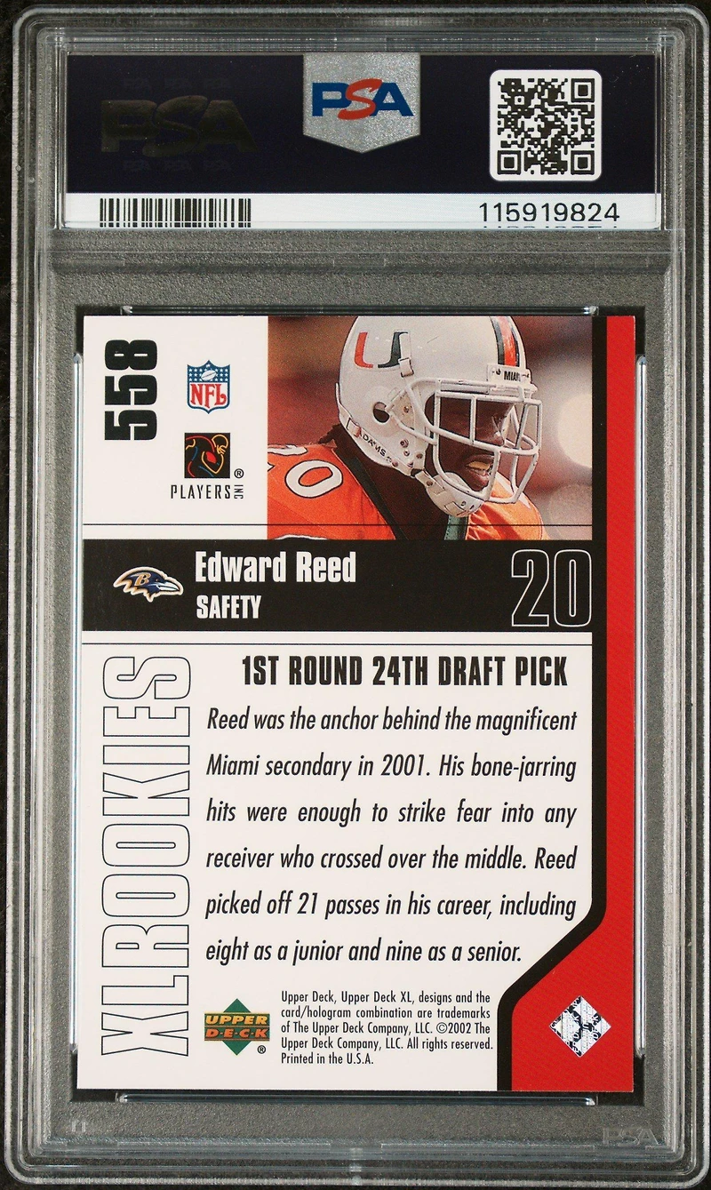 2002 Upper Deck Xl 558 Ed Reed PSA 9