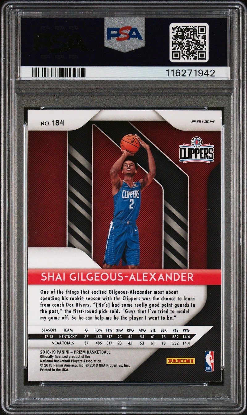 2018 Panini Prizm 184 Shai Gilgeous-alexander Red/white/blue Prizm PSA 9