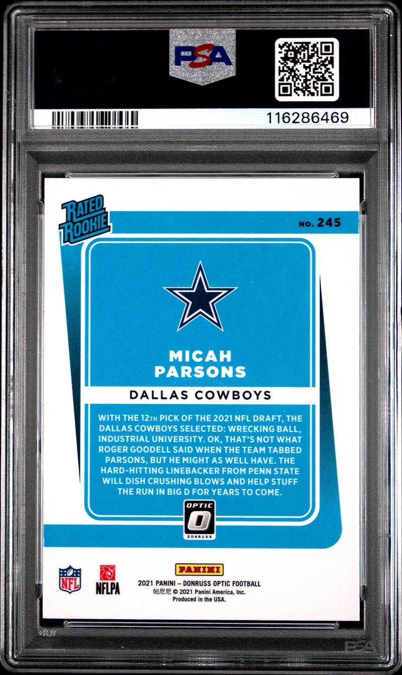 2021 Panini Donruss Optic 245 Micah Parsons PSA