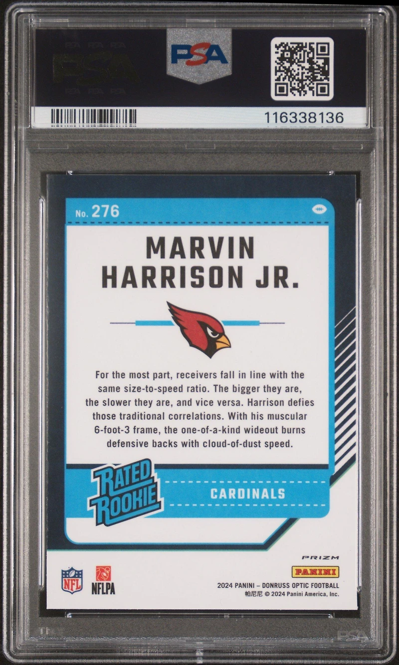 2024 Panini Donruss Optic 276 Marvin Harrison Jr. Blue Glitter PSA 9