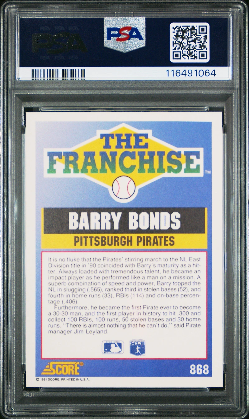 1991 Score 868 Barry Bonds PSA 9