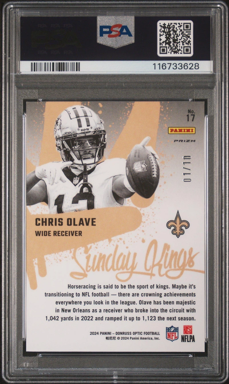 2024 Panini Donruss Optic Sunday Kings 17 Chris Olave Gold PSA 10