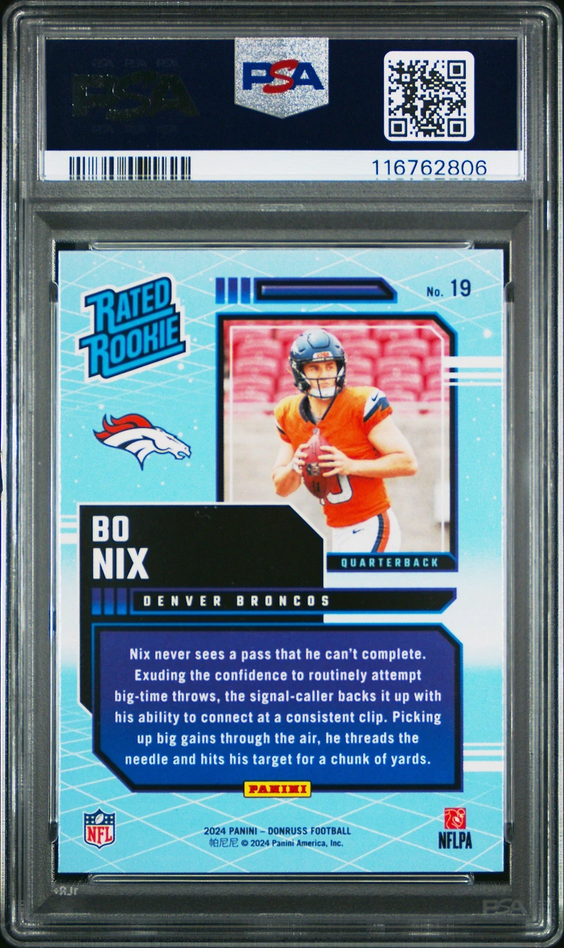 2024 Panini Donruss Rated Rookies Retro 19 Bo Nix PSA 10