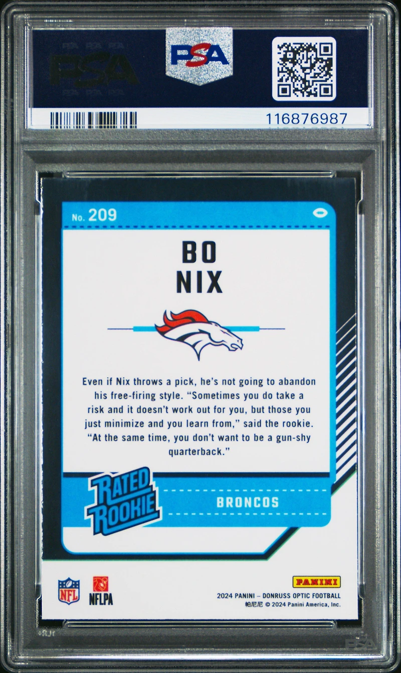 2024 Panini Donruss Optic 209 Bo Nix PSA 10