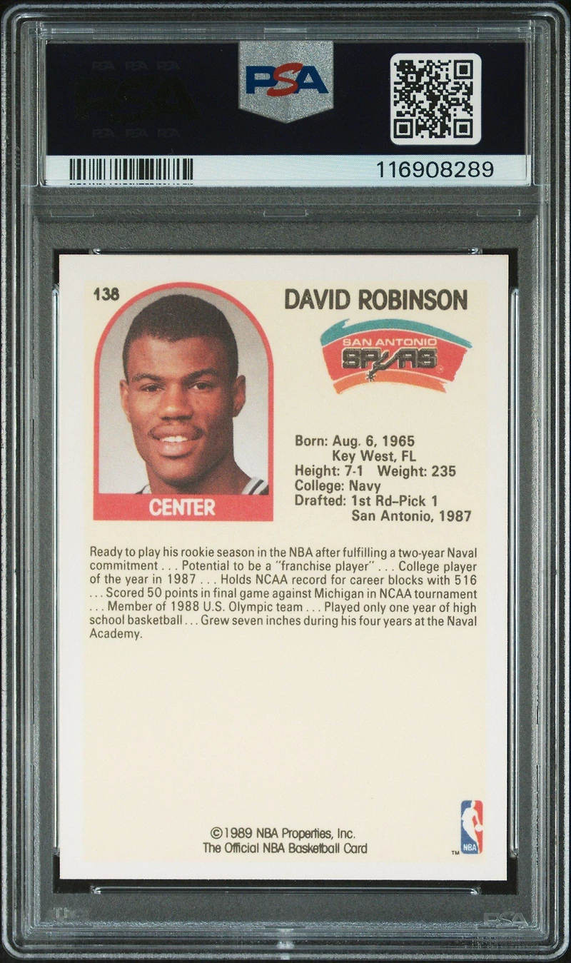1989 Hoops 138 David Robinson PSA