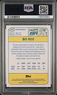 2024 Topps Chrome 1974 Topps Football 74tf4 Bo Nix Lazer Refractor PSA 10