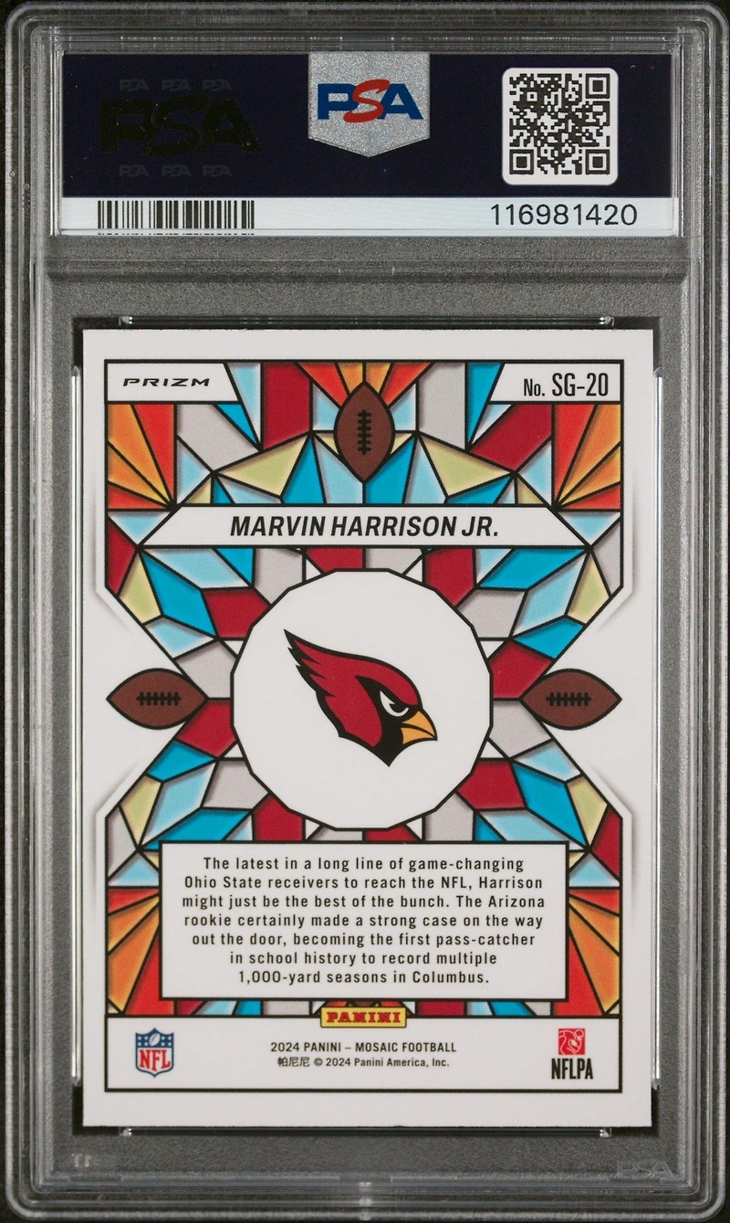 2024 Panini Mosaic Stained Glass Sg20 Marvin Harrison Jr. PSA 9