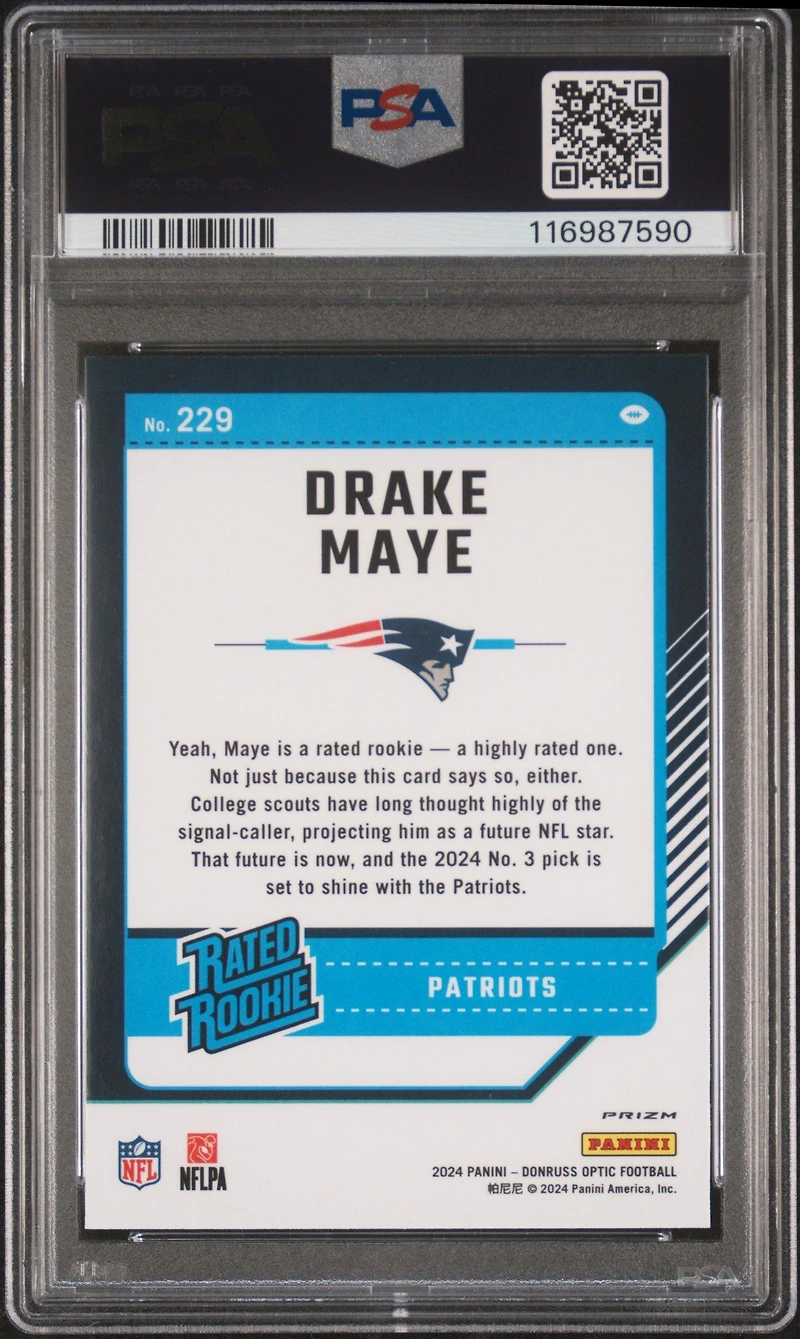 2024 Panini Donruss Optic 229 Drake Maye Purple Shock PSA 10