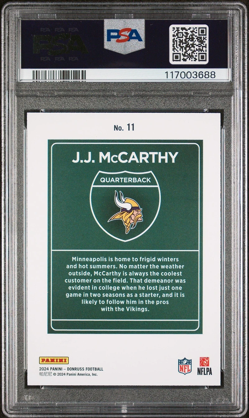 2024 Panini Donruss Downtown! 11 Jj Mccarthy PSA 9