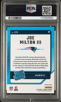 2024 Panini Donruss 319 Joe Milton Iii Optic Preview-pink PSA 10