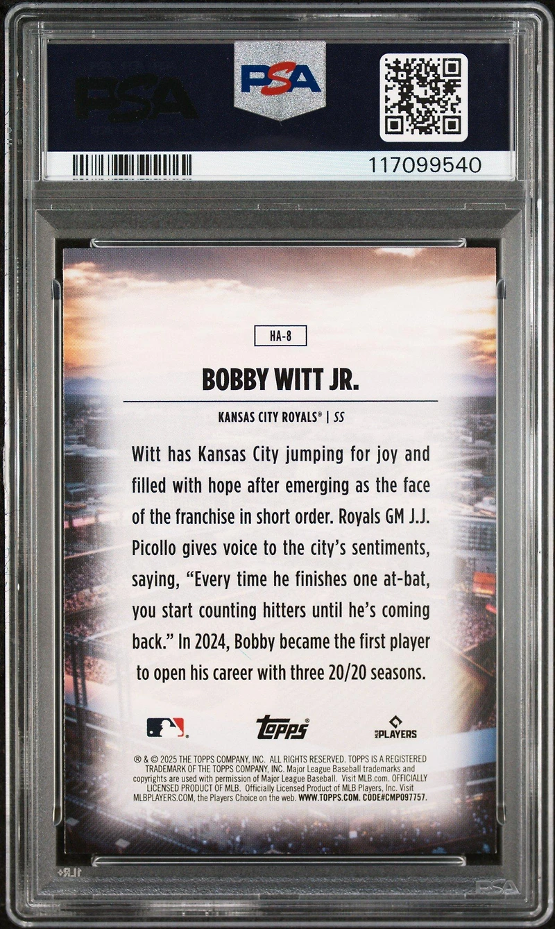 2025 Topps Home Field Advantage Ha8 Bobby Witt Jr. PSA 9