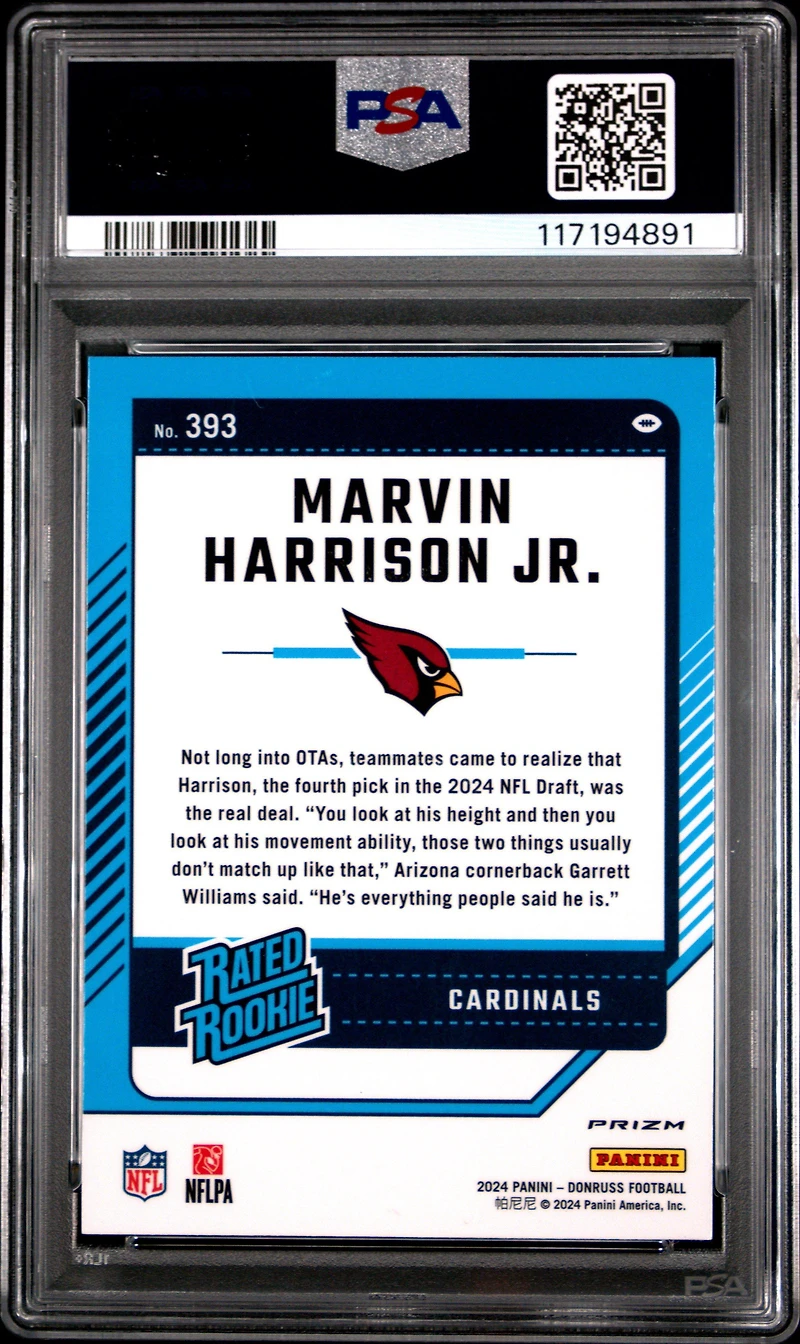2024 Panini Donruss 393 Marvin Harrison Jr. Optic Preview-blue Scope PSA 10