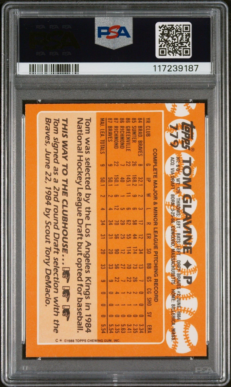 1988 Topps Tiffany 779 Tom Glavine PSA 8
