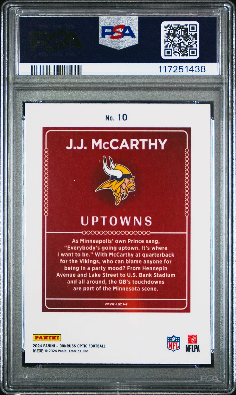 2024 Panini Donruss Optic Uptowns 10 Jj Mccarthy PSA 10