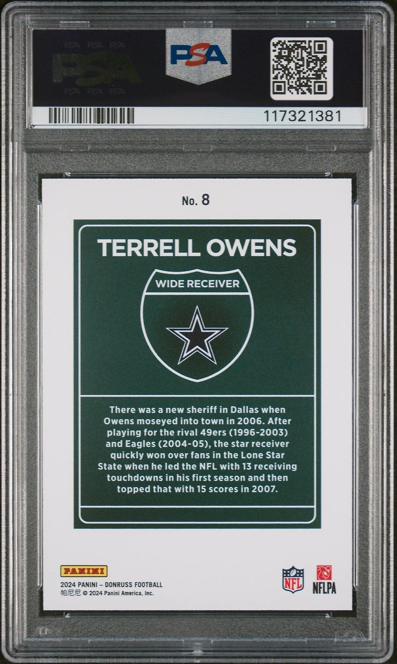 2024 Panini Donruss Downtown! 8 Terrell Owens PSA 9