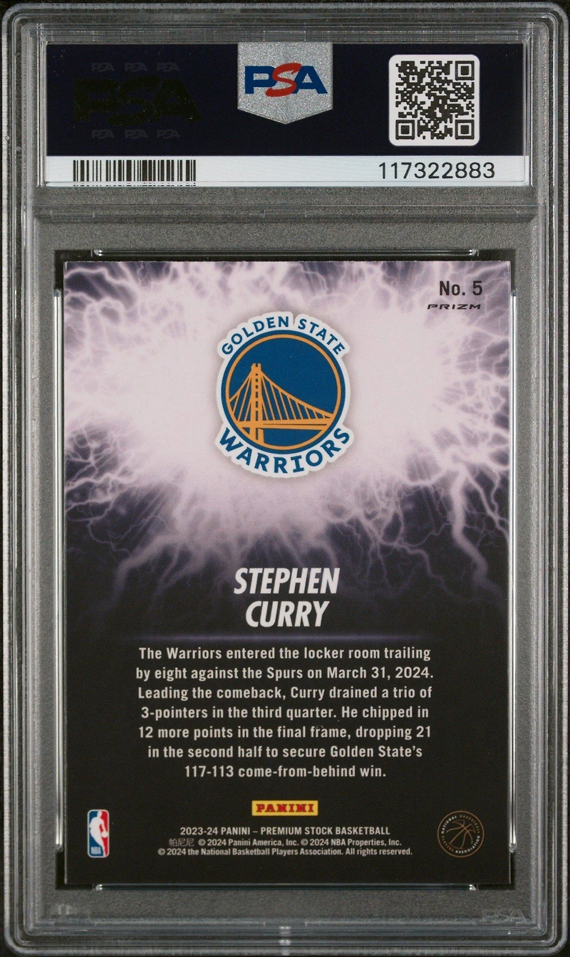 2023 Panini Hoops Premium Stock High Voltage 5 Stephen Curry PSA 10