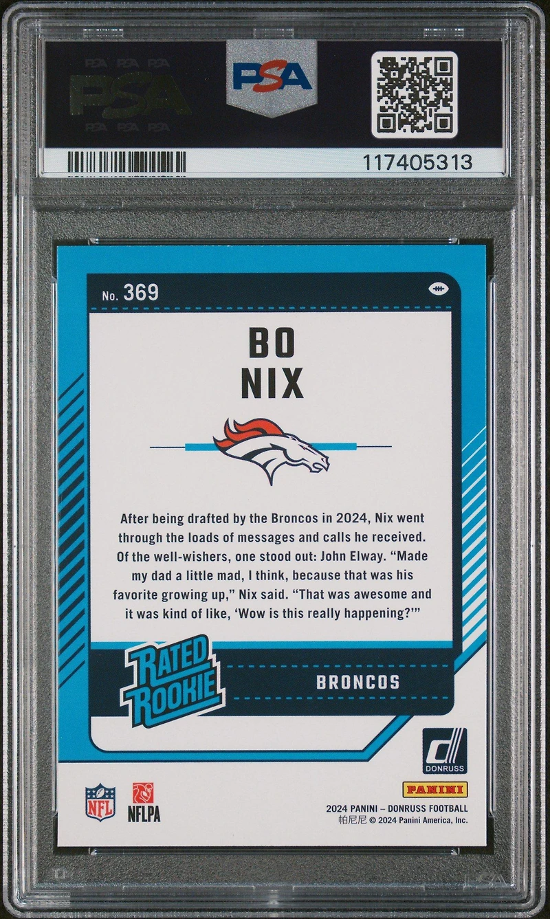 2024 Panini Donruss 369 Bo Nix PSA 10