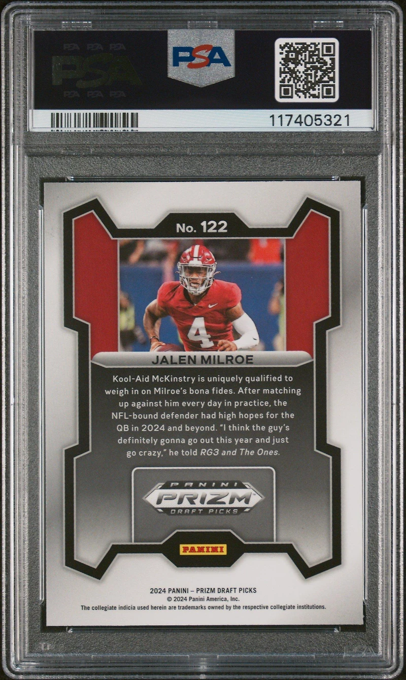 2024 Panini Prizm Draft Picks 122 Jalen Milroe PSA 10