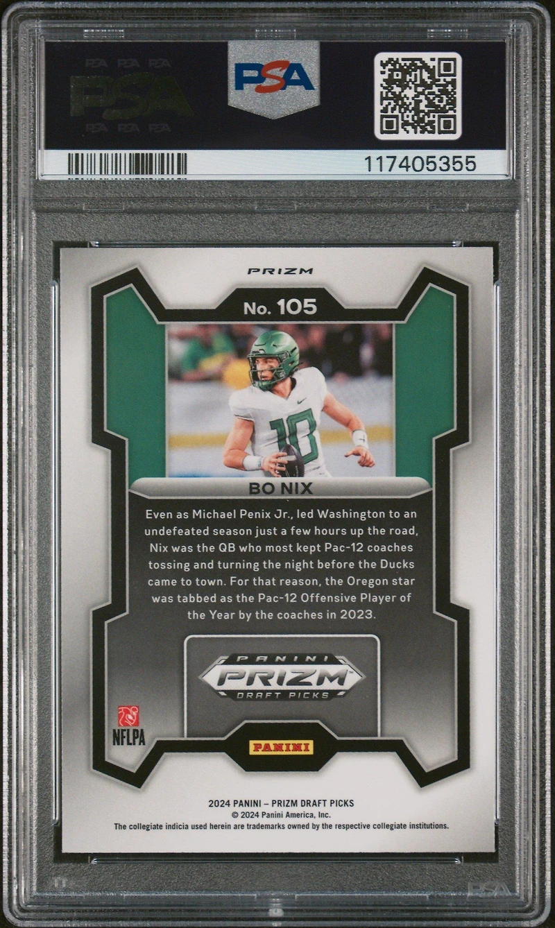 2024 Panini Prizm Draft Picks 105 Bo Nix Red Ice PSA 9