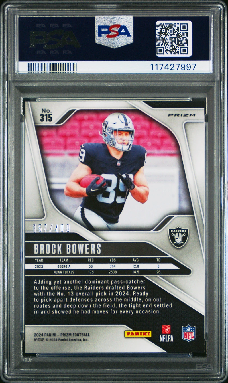 2024 Panini Prizm 315 Brock Bowers Pandora PSA 10