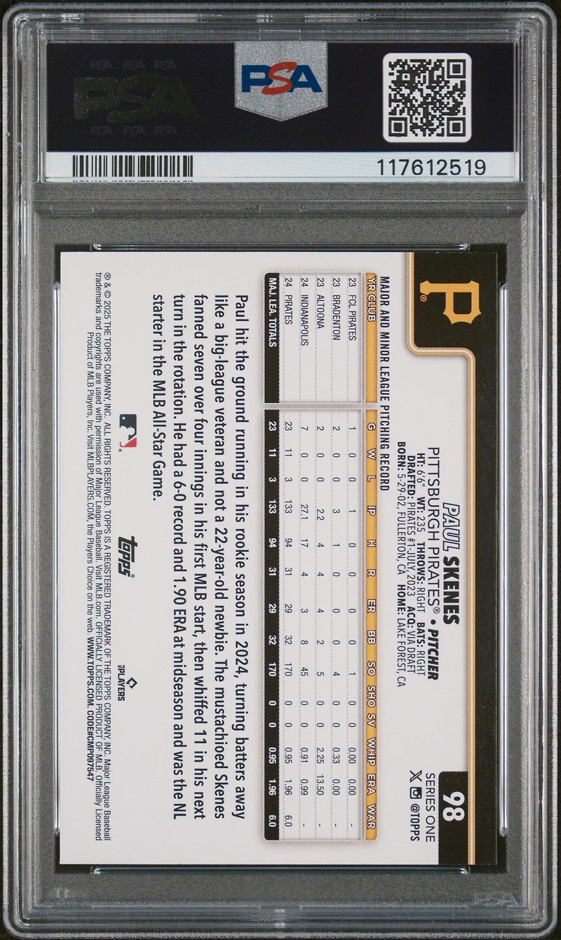 2025 Topps 98 Paul Skenes Holo Foil PSA 10