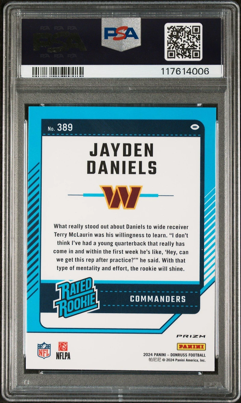 2024 Panini Donruss 389 Jayden Daniels Optic Preview-blue Scope PSA 9