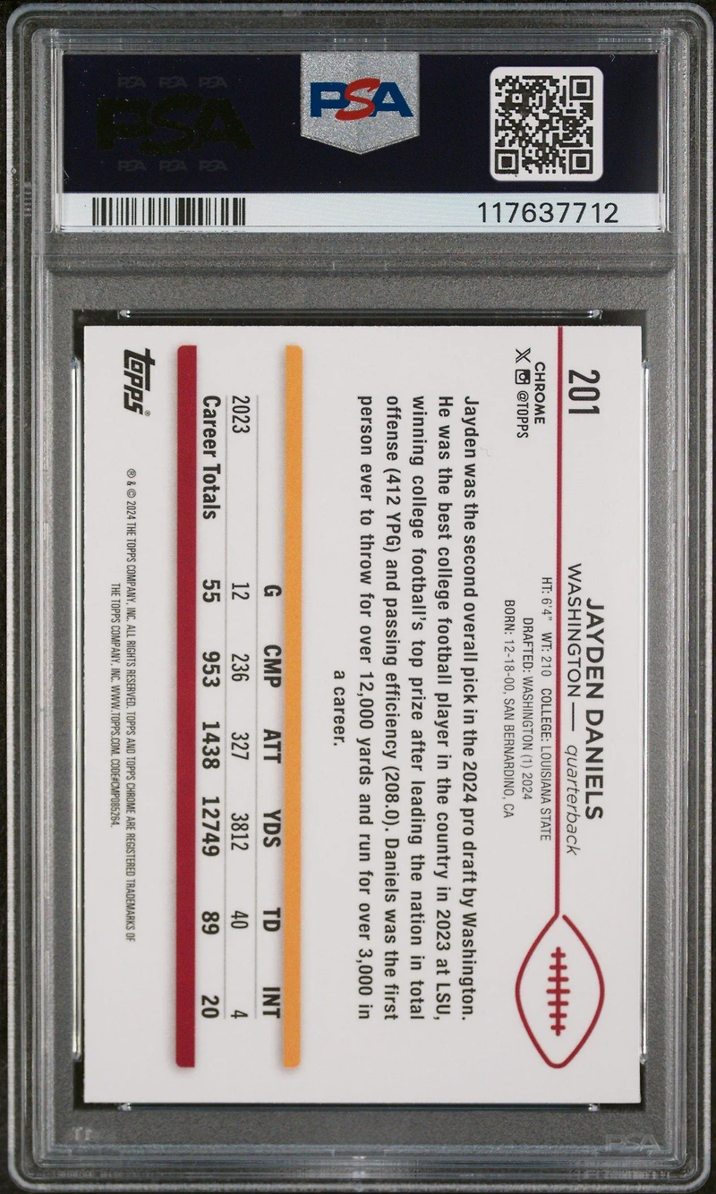 2024 Topps Chrome 201 Jayden Daniels PSA